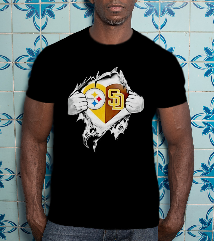 Pittsburgh Steelers San Diego Padres Heart Superman Chest Rip T-Shirt