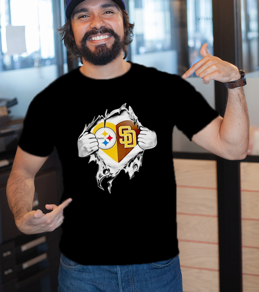 Pittsburgh Steelers San Diego Padres Heart Superman Chest Rip T-Shirt