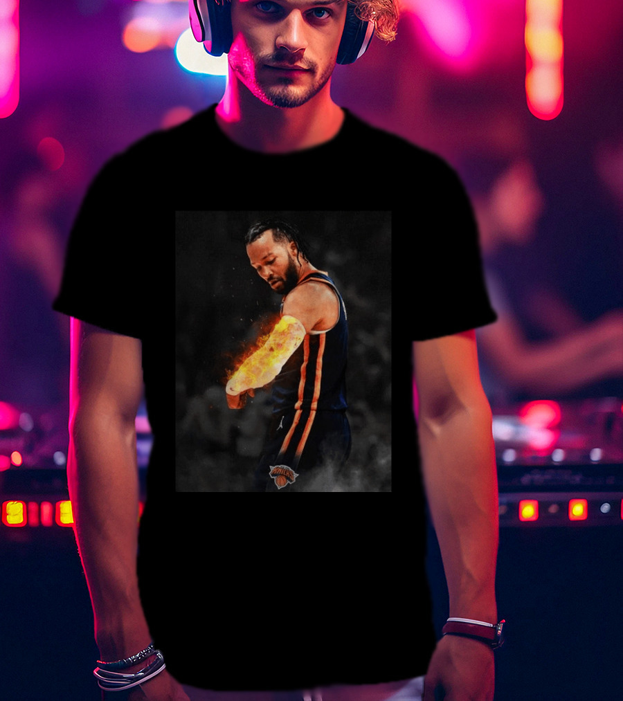 Happy International Lefthanders Day Jalen Brunson Knicks Player Flaming Arm T-Shirt