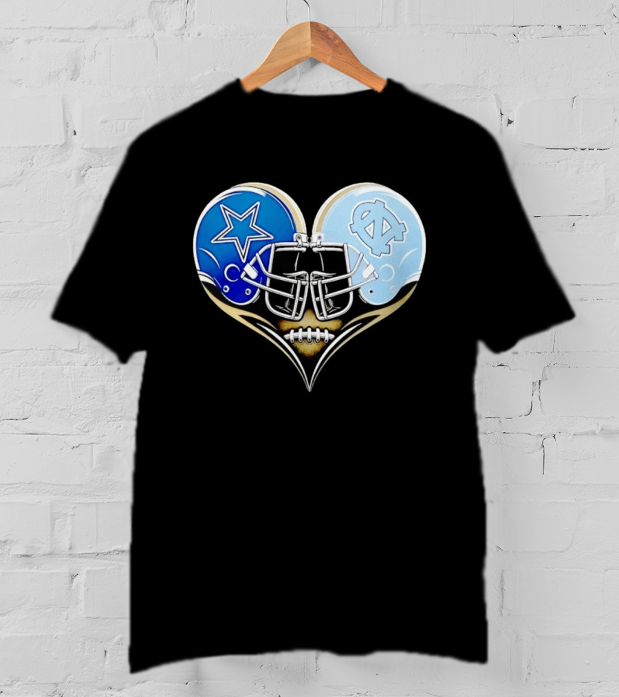 Dallas Cowboys North Carolina Tar Heels Heart Helmet Football T-Shirt