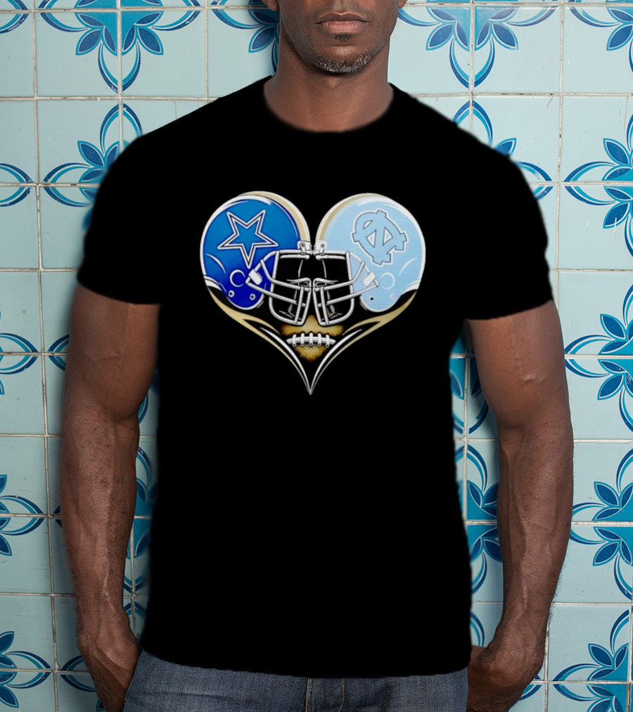 Dallas Cowboys North Carolina Tar Heels Heart Helmet Football T-Shirt
