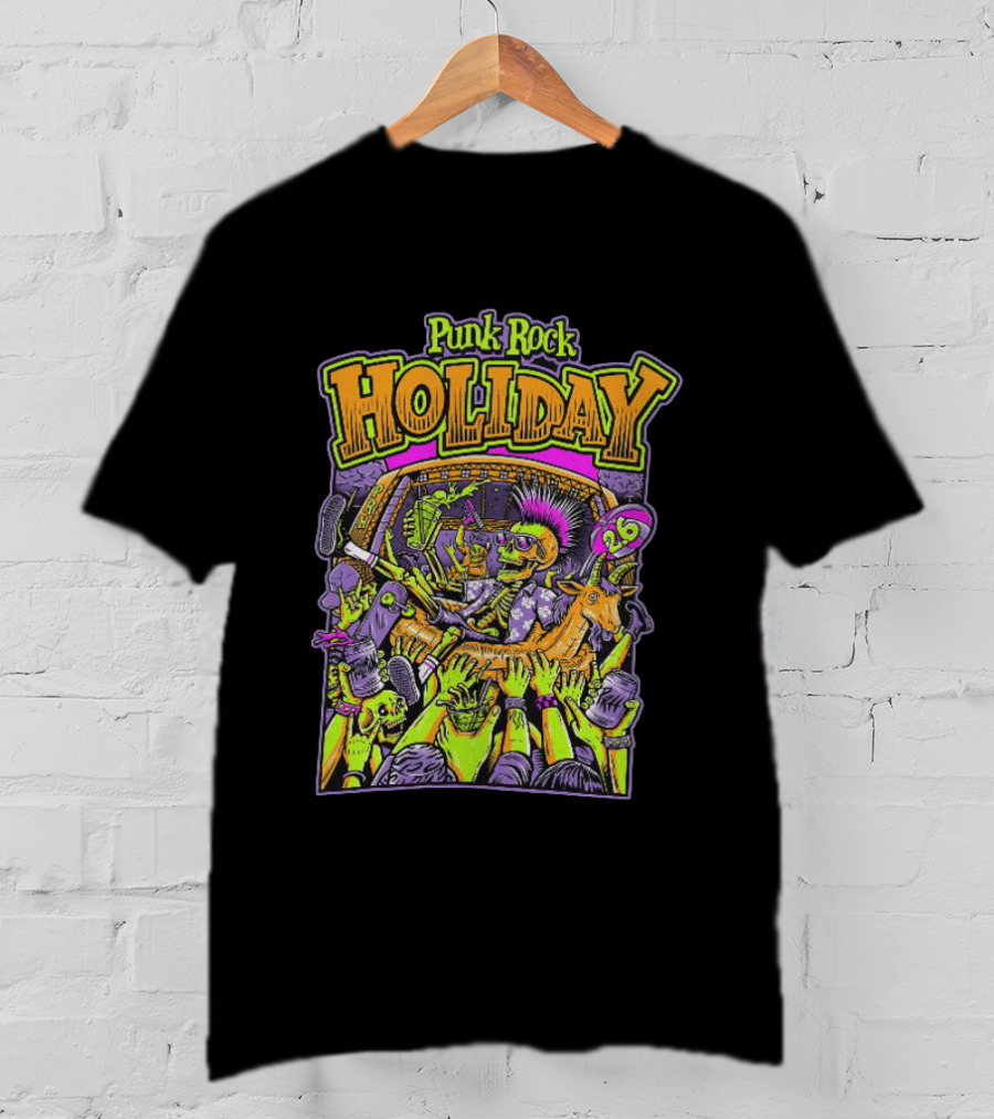 Punk Rock Holiday Skeleton Goat Crowd Surfing Music Festival 26 Summer T-Shirt