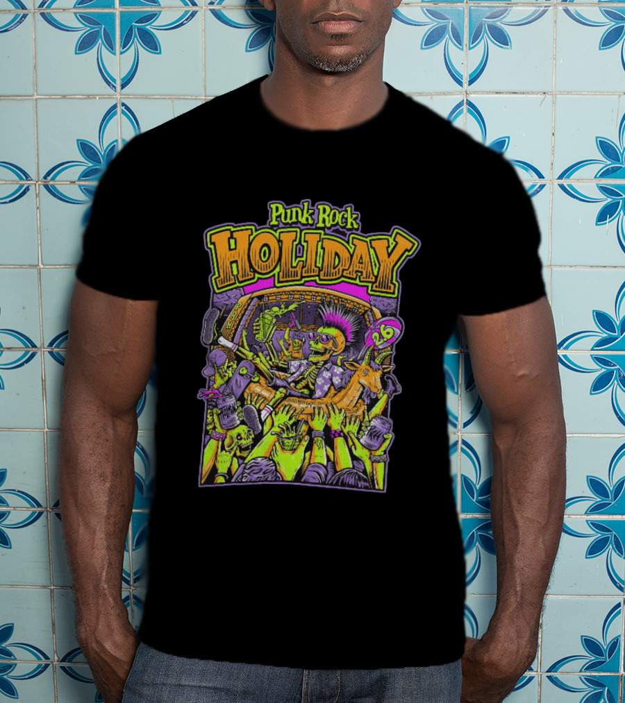 Punk Rock Holiday Skeleton Goat Crowd Surfing Music Festival 26 Summer T-Shirt