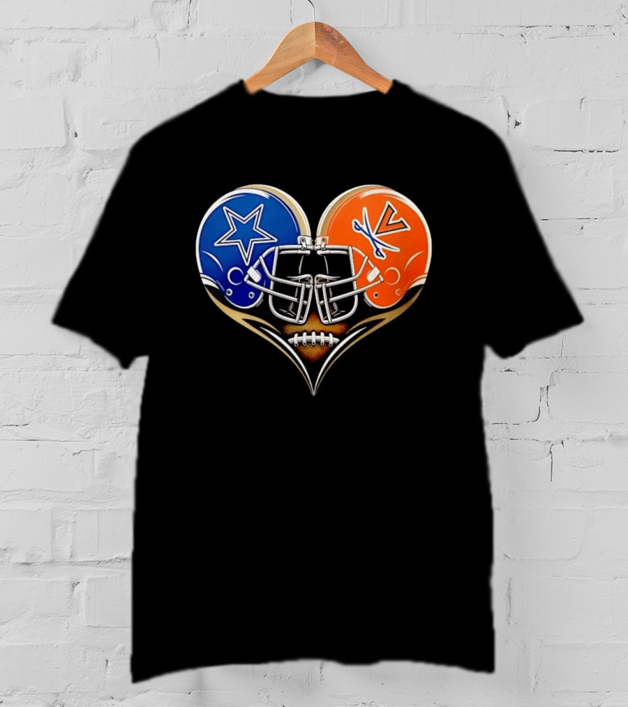 Dallas Cowboys Virginia Cavaliers Heart Helmet Football Fusion T-Shirt