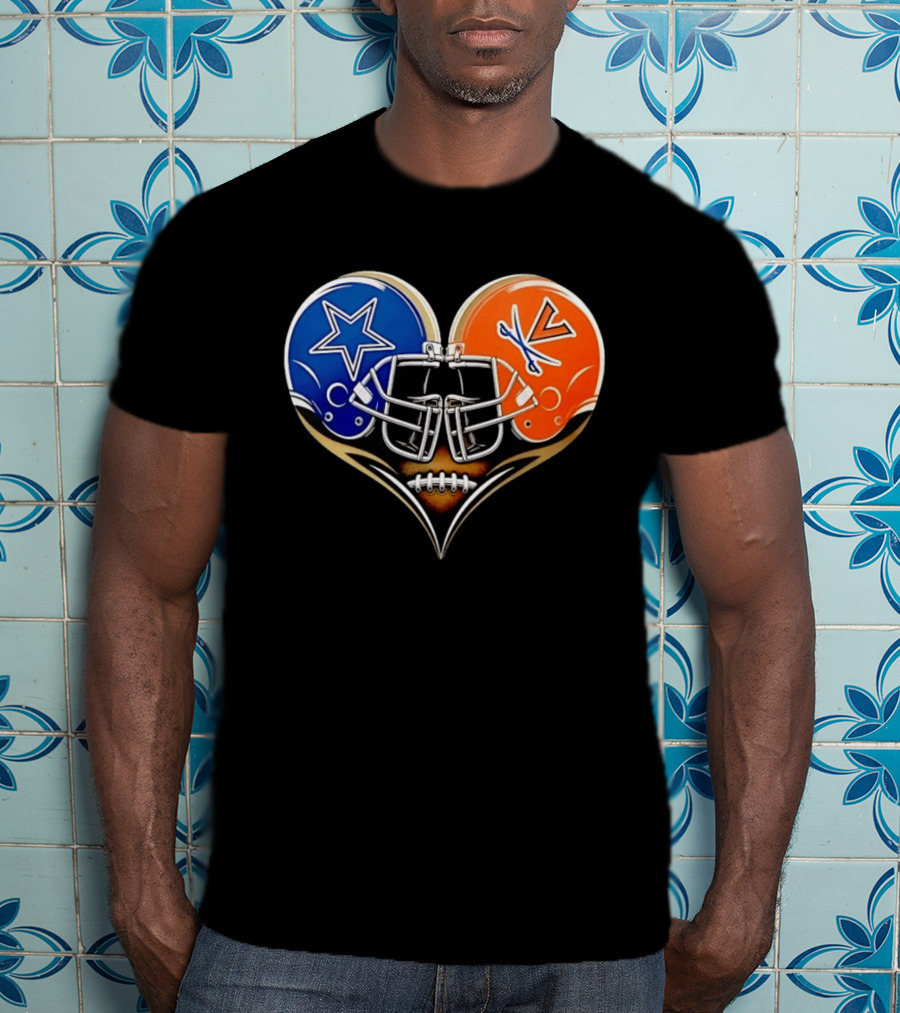 Dallas Cowboys Virginia Cavaliers Heart Helmet Football Fusion T-Shirt