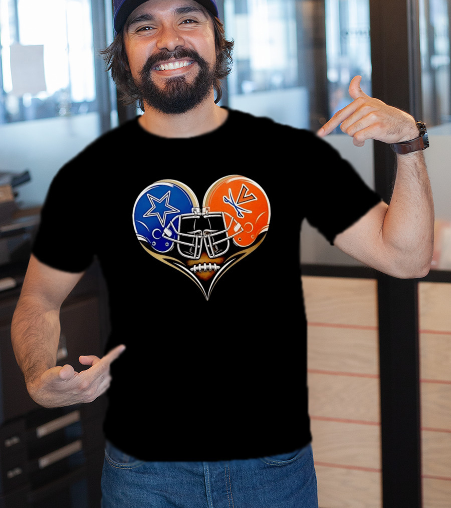 Dallas Cowboys Virginia Cavaliers Heart Helmet Football Fusion T-Shirt