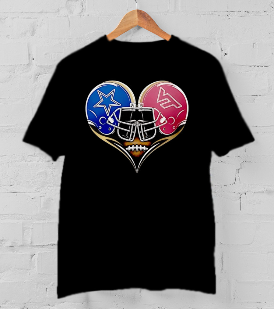 Dallas Cowboys Virginia Tech Hokies Heart Helmet Football T-Shirt