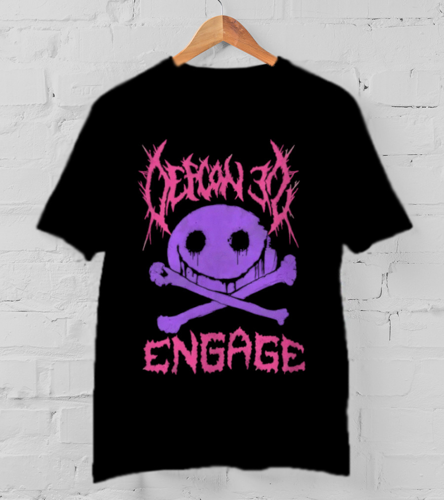 Defcon 30 Engage Purple Metal Skull Smiley T-Shirt