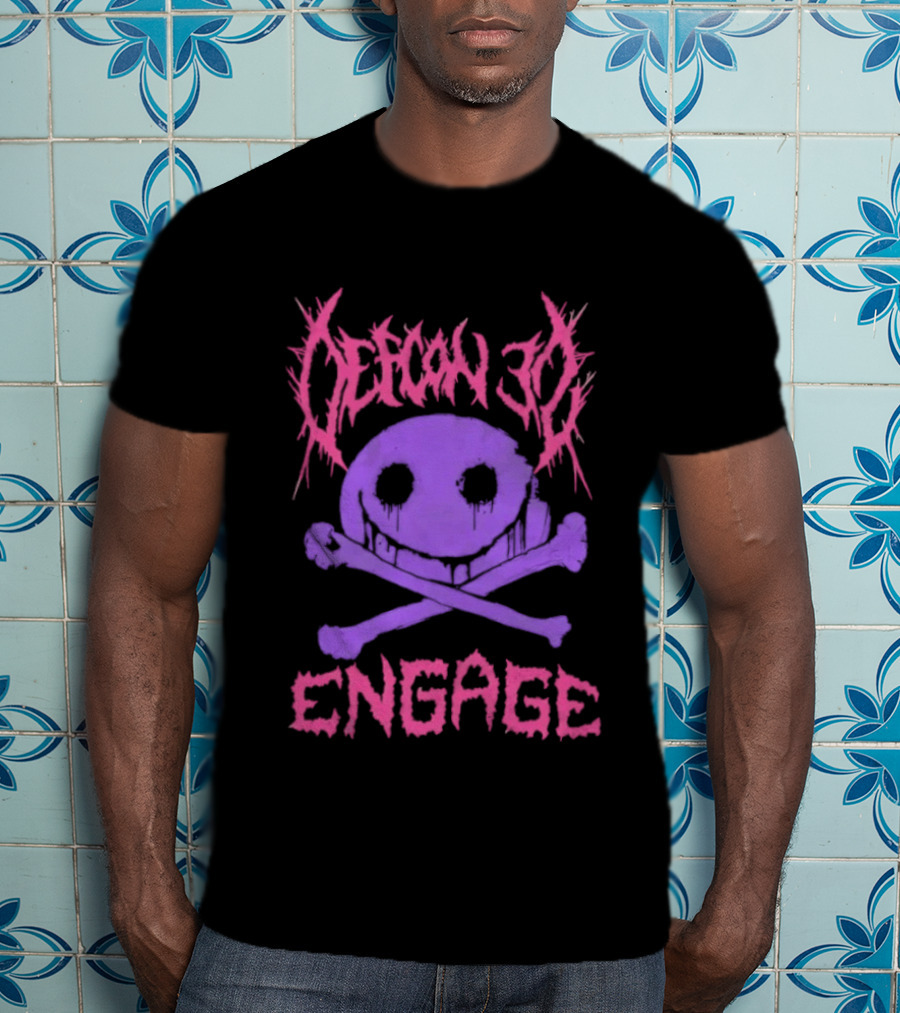 Defcon 30 Engage Purple Metal Skull Smiley T-Shirt