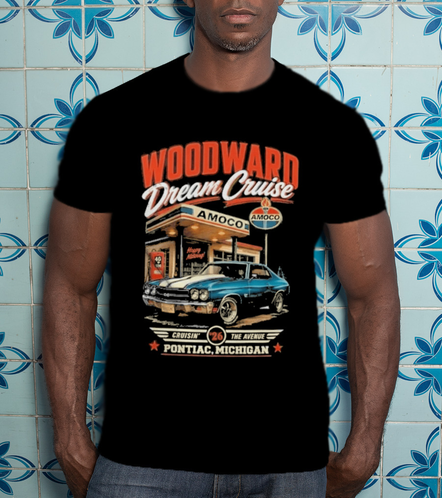 Woodward Dream Cruise Pontiac Michigan Amoco Service Station Classic Car T-Shirt
