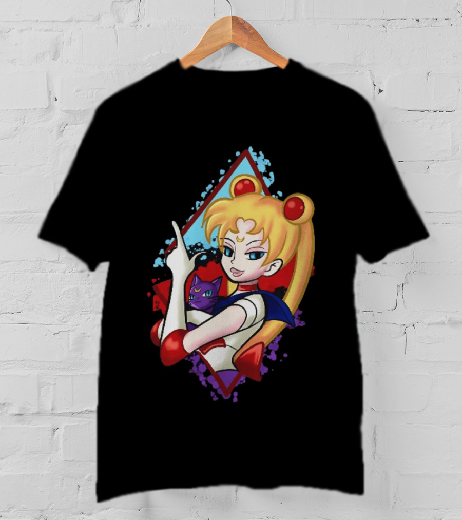 Sailor Moon With Luna Cat Anime Manga T-Shirt
