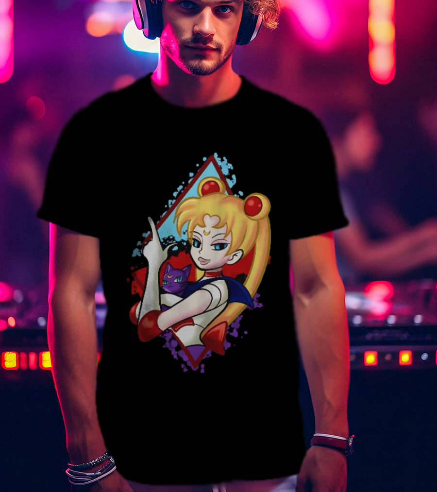 Sailor Moon With Luna Cat Anime Manga T-Shirt