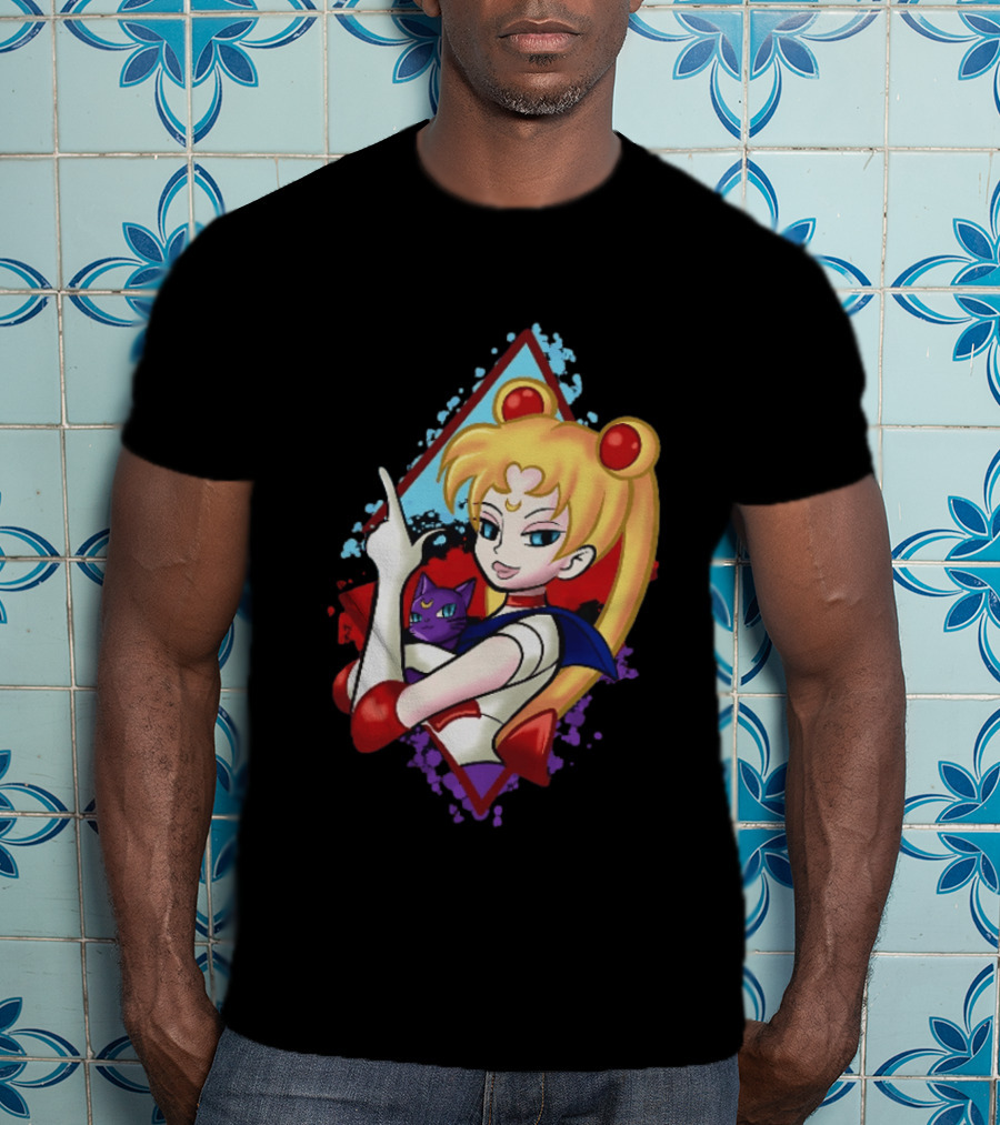 Sailor Moon With Luna Cat Anime Manga T-Shirt