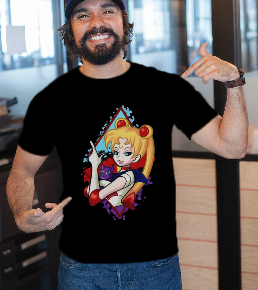 Sailor Moon With Luna Cat Anime Manga T-Shirt