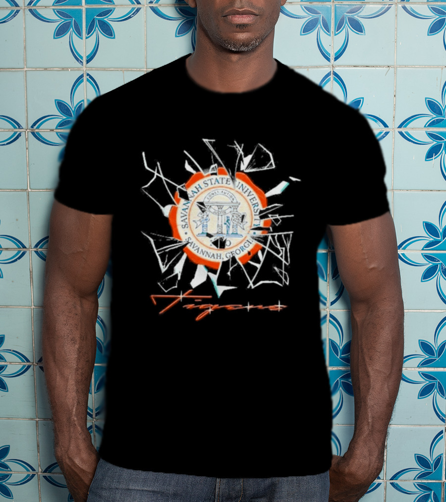Savannah State University Seal Tigers Shattered Glass T-Shirt