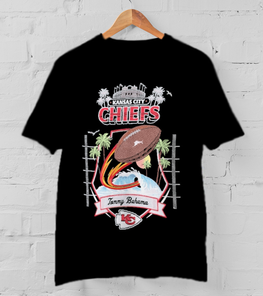 Kansas City Chiefs Tommy Bahama Tidal Kickoff Camp Football Palms T-Shirt