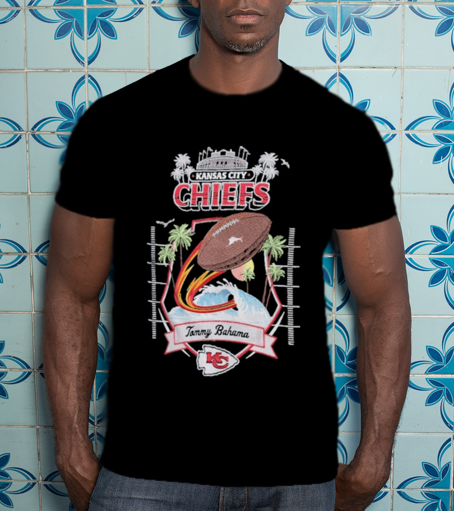 Kansas City Chiefs Tommy Bahama Tidal Kickoff Camp Football Palms T-Shirt