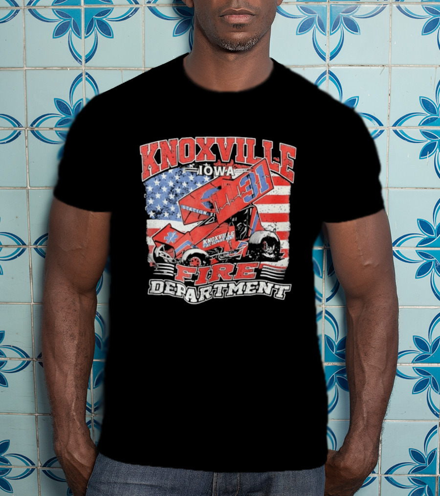 Knoxville Iowa Fire Department Station 31 Sprint Car American Flag T-Shirt