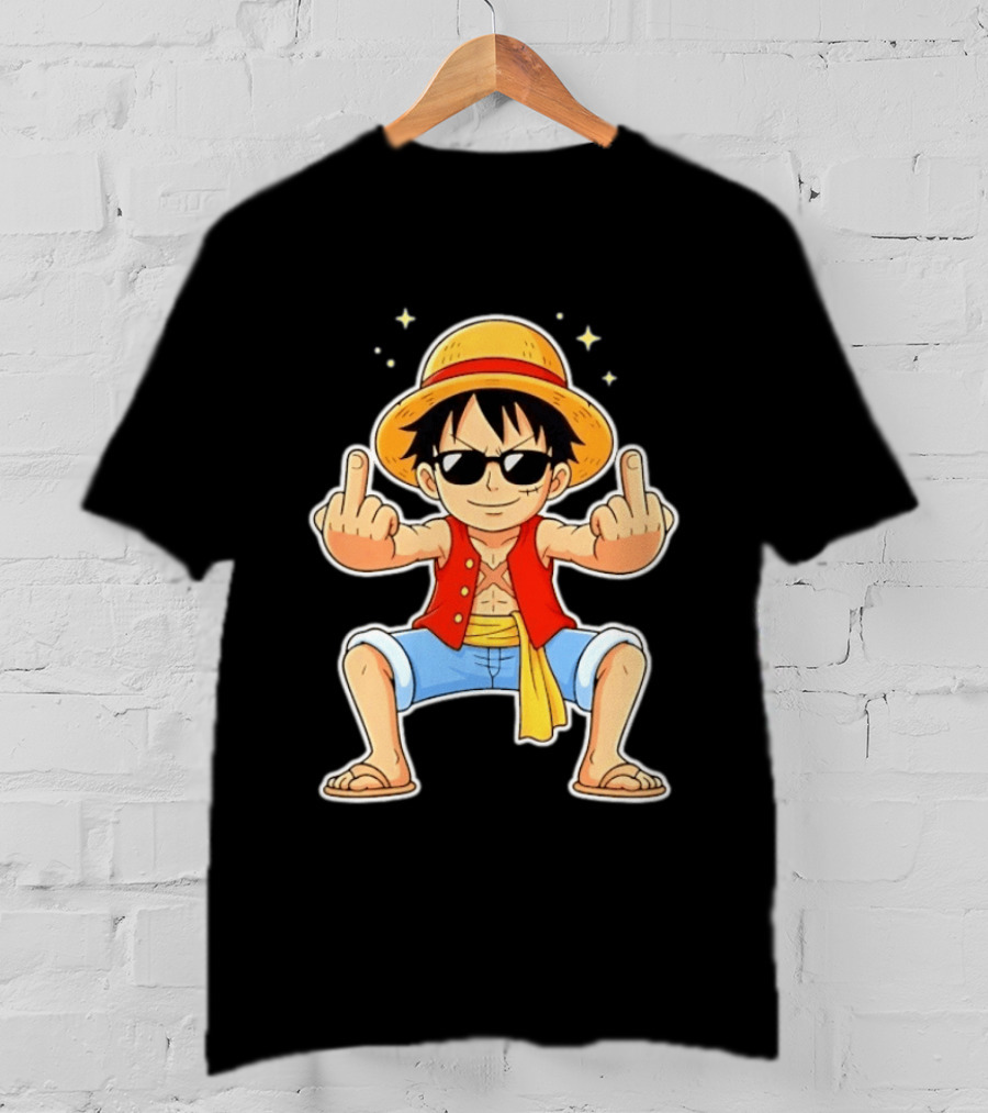 Monkey D Luffy Sunglasses Middle Finger Gesture Anime T-Shirt