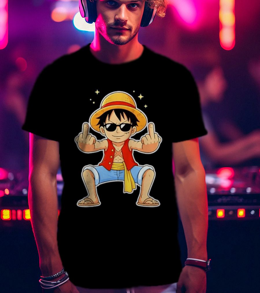 Monkey D Luffy Sunglasses Middle Finger Gesture Anime T-Shirt