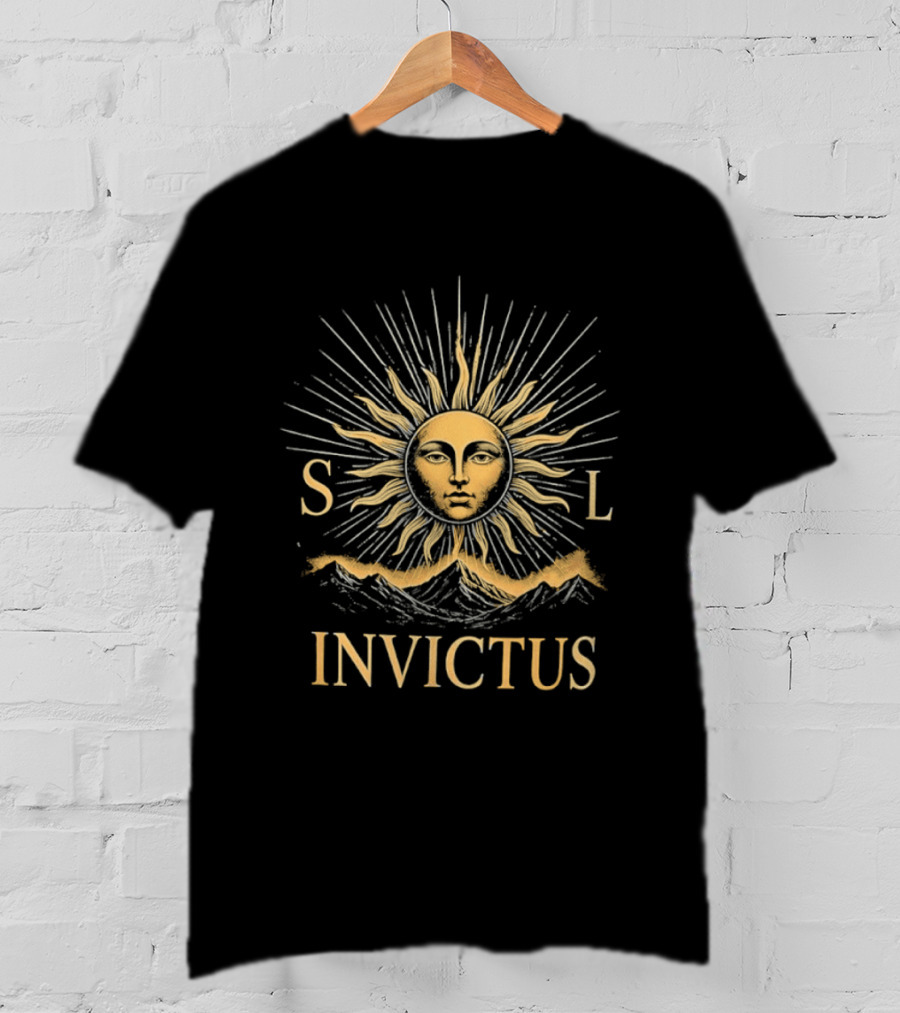 Sol Invictus Sun Face With Radiant Beams And Mountain Celestial T-Shirt
