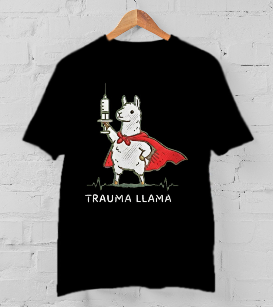 Trauma Llama Nurse Superhero Holding Syringe T-Shirt