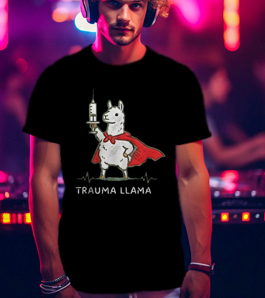 Trauma Llama Nurse Superhero Holding Syringe T-Shirt