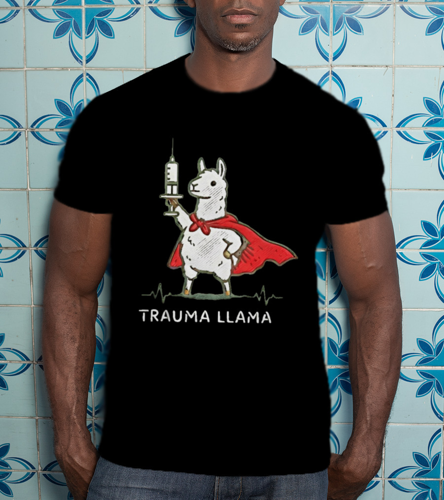 Trauma Llama Nurse Superhero Holding Syringe T-Shirt