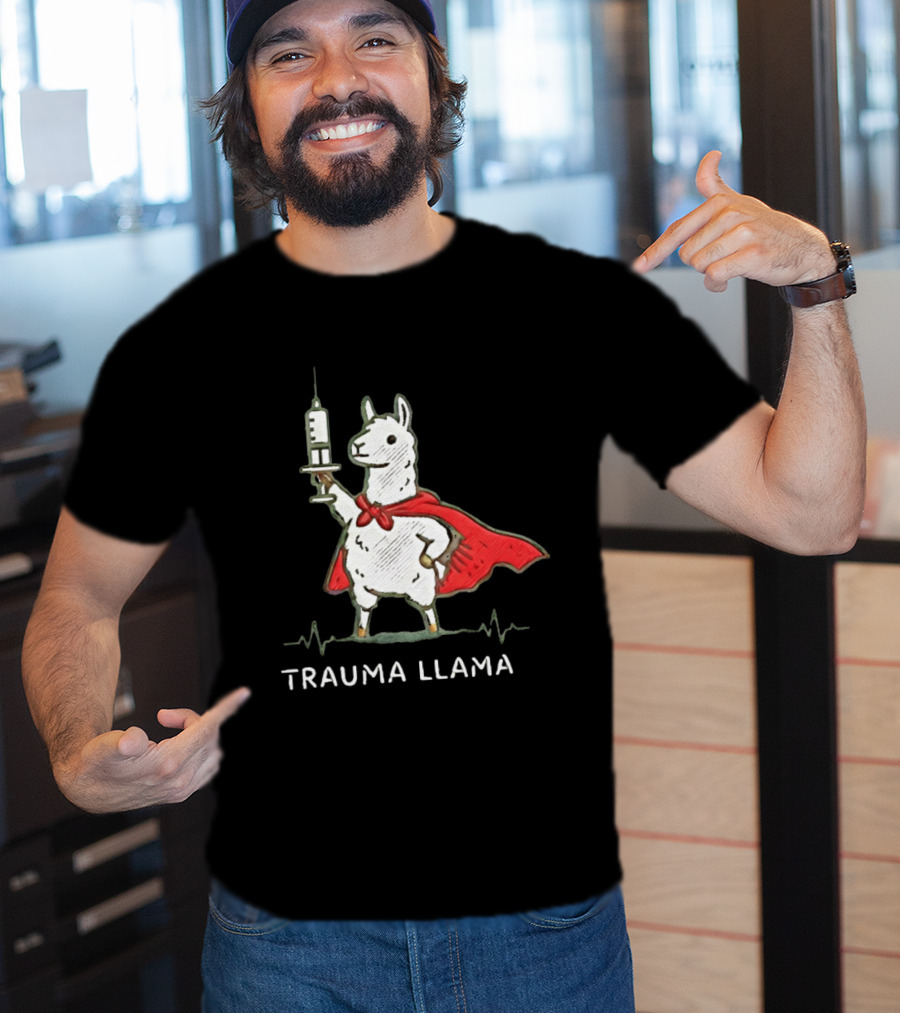 Trauma Llama Nurse Superhero Holding Syringe T-Shirt