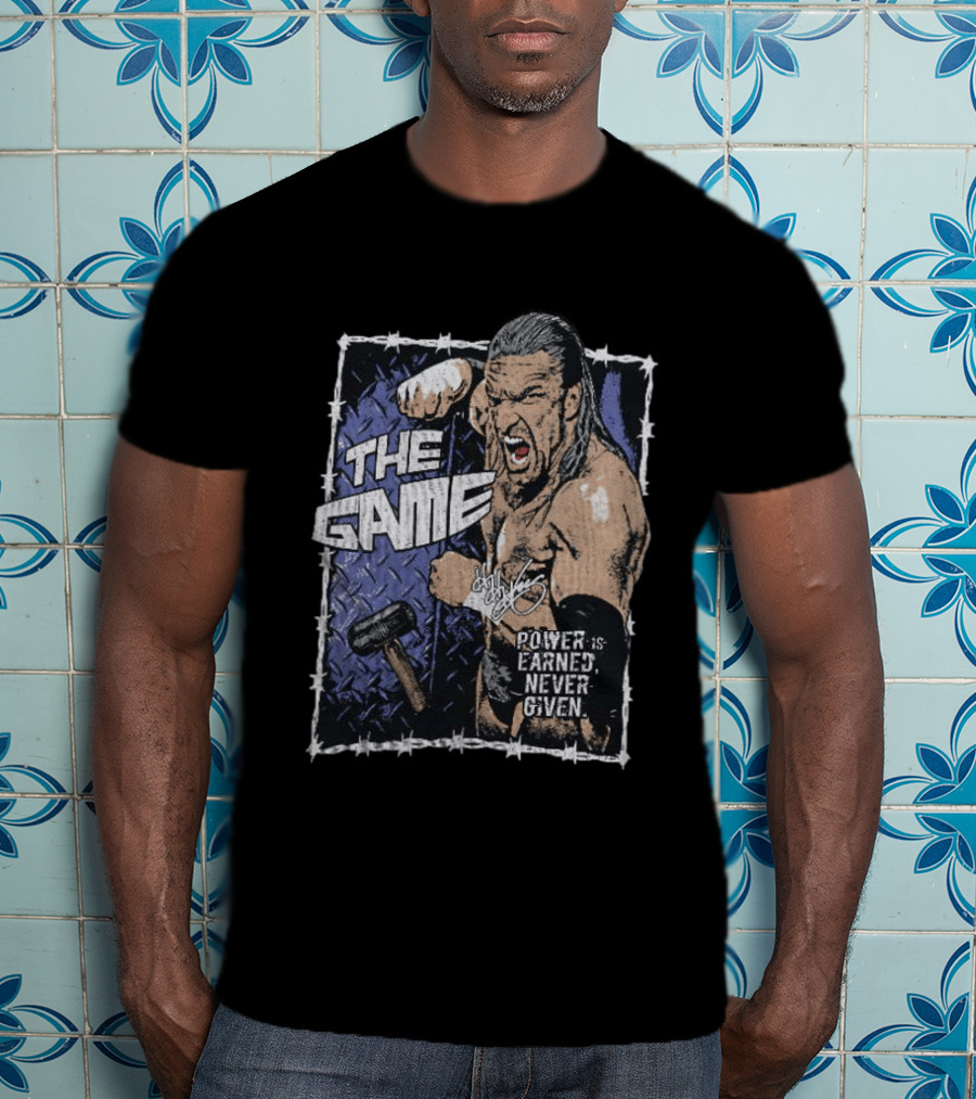 Triple H The Game WWE Power Is Earned Never Given Barbed Wire Signature Sledgehammer T-Shirt