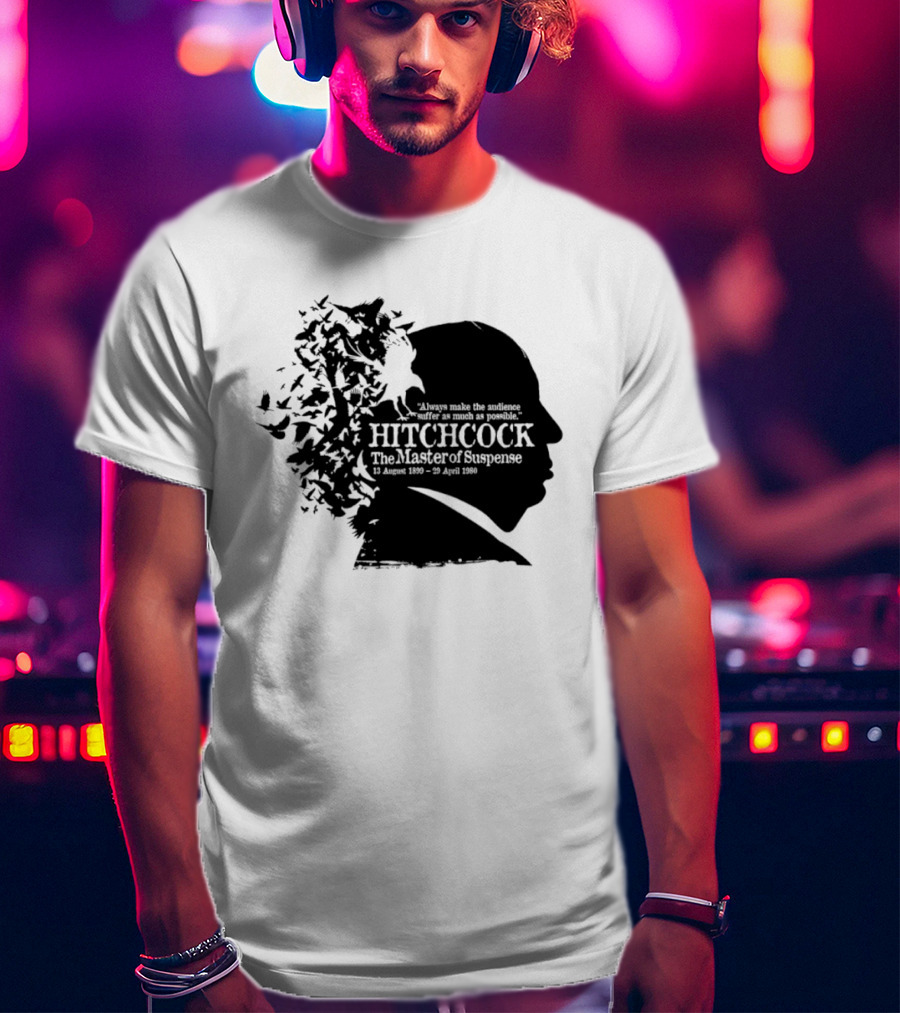 Alfred Hitchcock The Master Of Suspense Silhouette Birds 1899 1980 T-Shirt