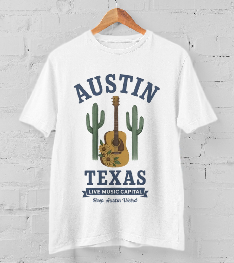 Austin Texas Live Music Capital Guitar Cactus Keep Austin Weird T-Shirt