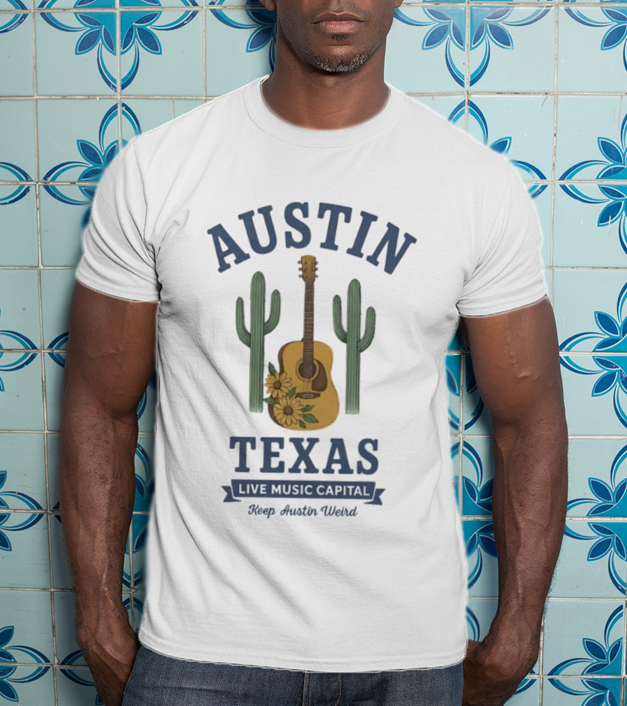 Austin Texas Live Music Capital Guitar Cactus Keep Austin Weird T-Shirt