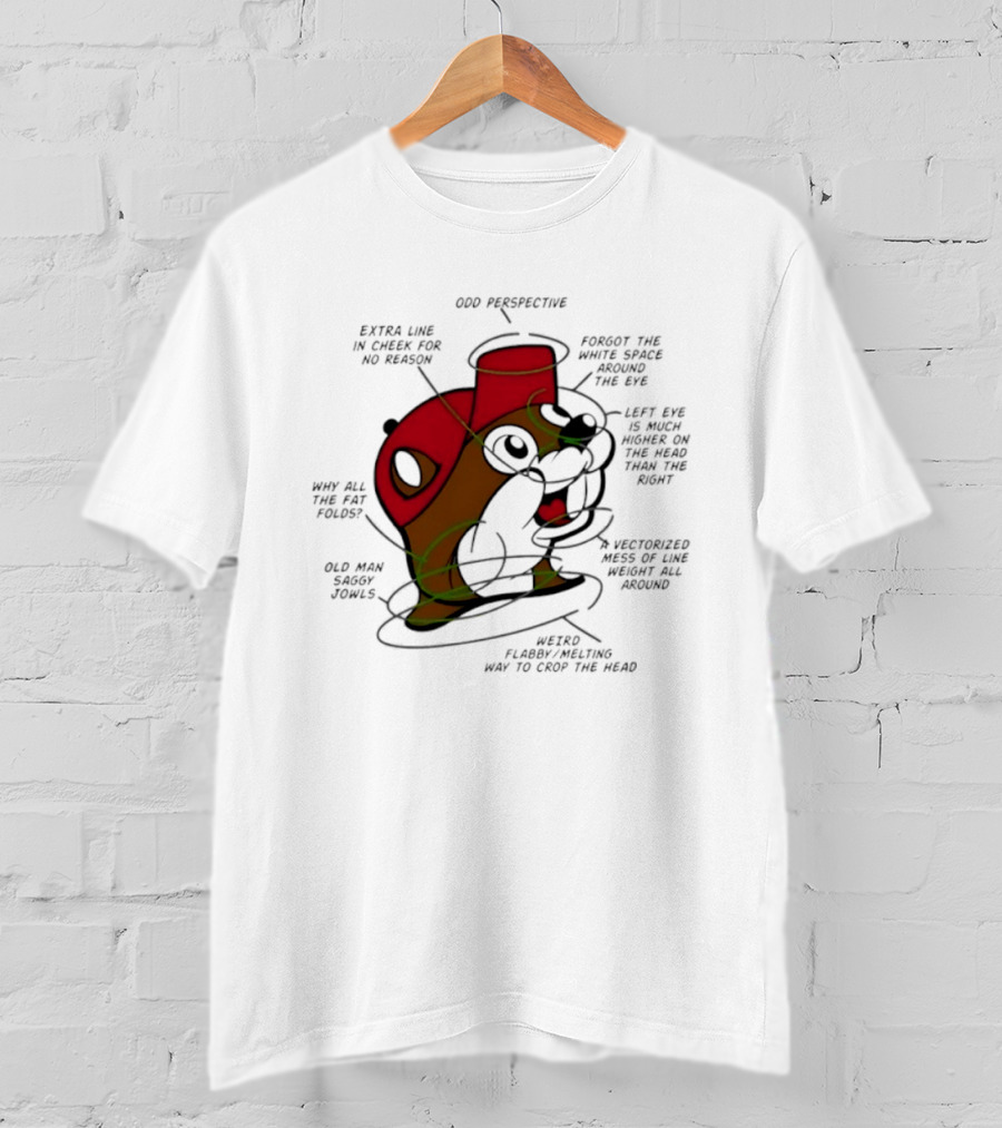 Beaver Cartoon Anatomy Critique Buc Ee's Extra Chin Humor Perspective Analysis T-Shirt
