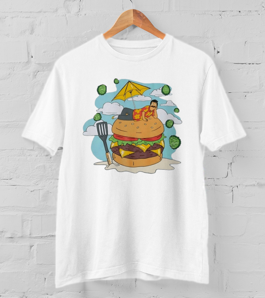 Bob Belcher Relaxing On Giant Burger With Lettuce Clouds And Spatula Bob's Burgers T-Shirt