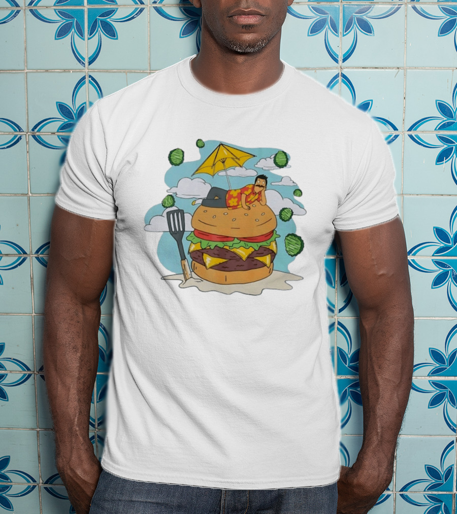 Bob Belcher Relaxing On Giant Burger With Lettuce Clouds And Spatula Bob's Burgers T-Shirt
