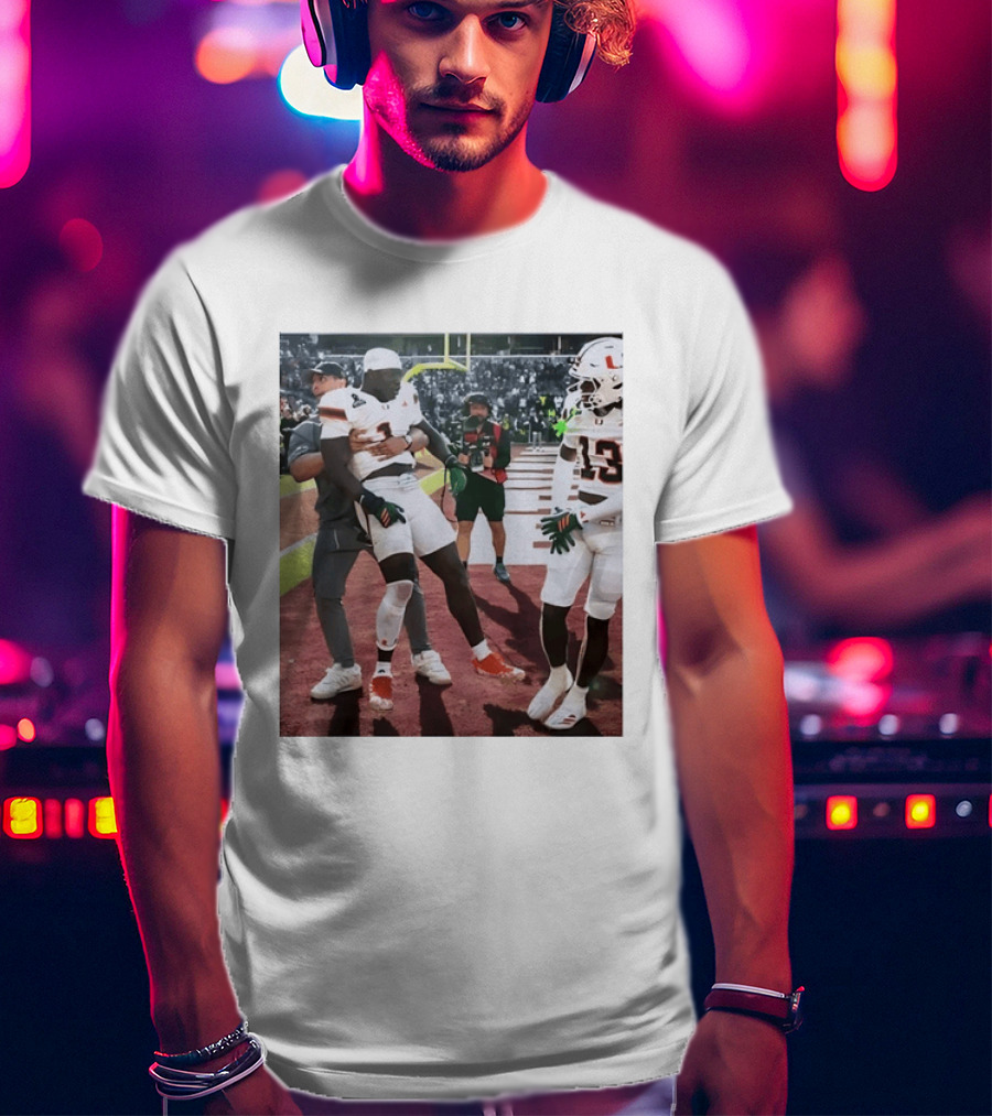 Miami Hurricanes Football Players Number 1 And 13 Celebration On Field T-Shirt