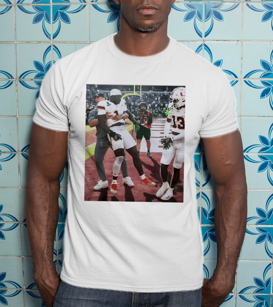 Miami Hurricanes Football Players Number 1 And 13 Celebration On Field T-Shirt