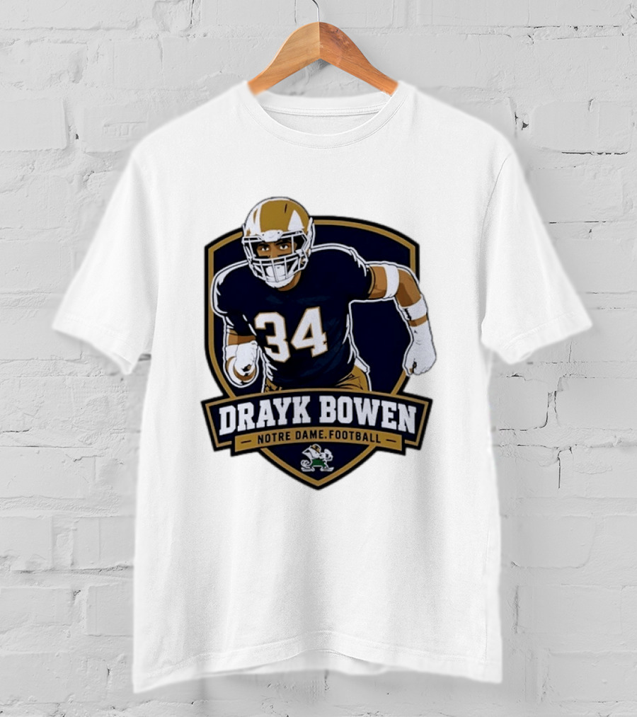 Drayk Bowen Notre Dame Football 34 Fighting Irish NCAA T-Shirt