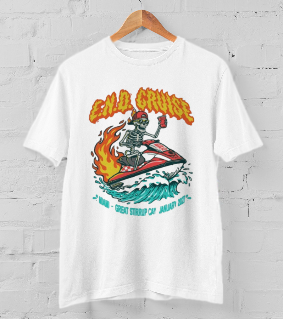 E.N.D. Cruise Skeleton Wave Rider Miami Great Stirrup Cay January 2024 T-Shirt