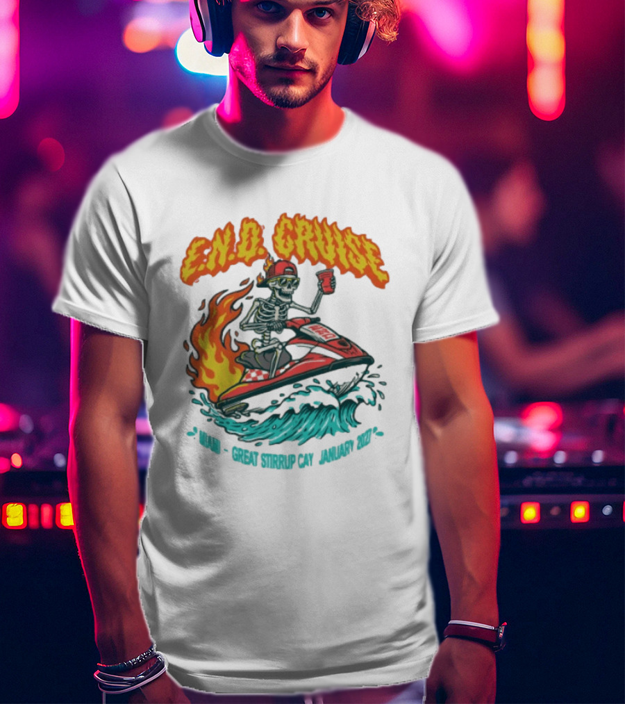 E.N.D. Cruise Skeleton Wave Rider Miami Great Stirrup Cay January 2024 T-Shirt