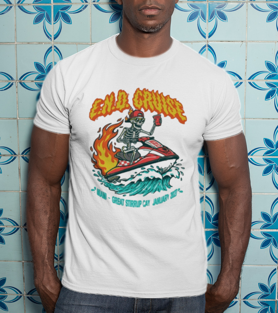 E.N.D. Cruise Skeleton Wave Rider Miami Great Stirrup Cay January 2024 T-Shirt