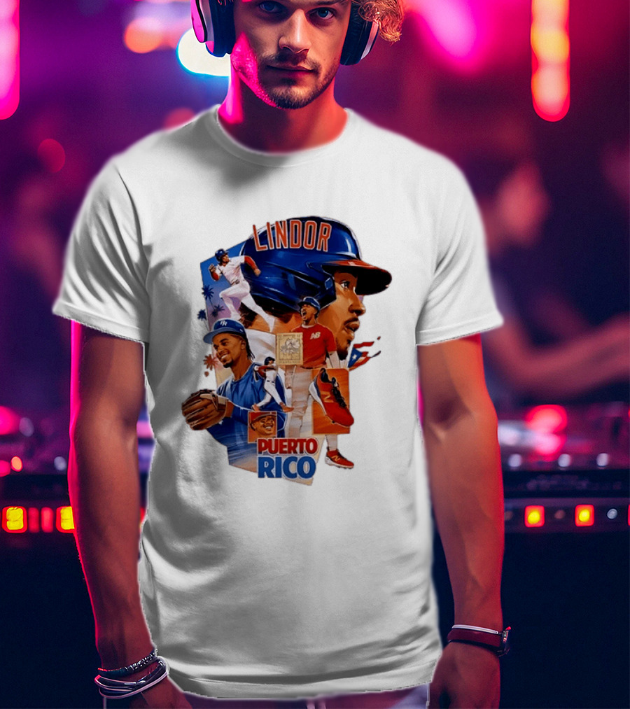 Francisco Lindor Puerto Rico New York Mets Baseball Legend Blue And Orange Helmet Dynamic Action Moves T-Shirt