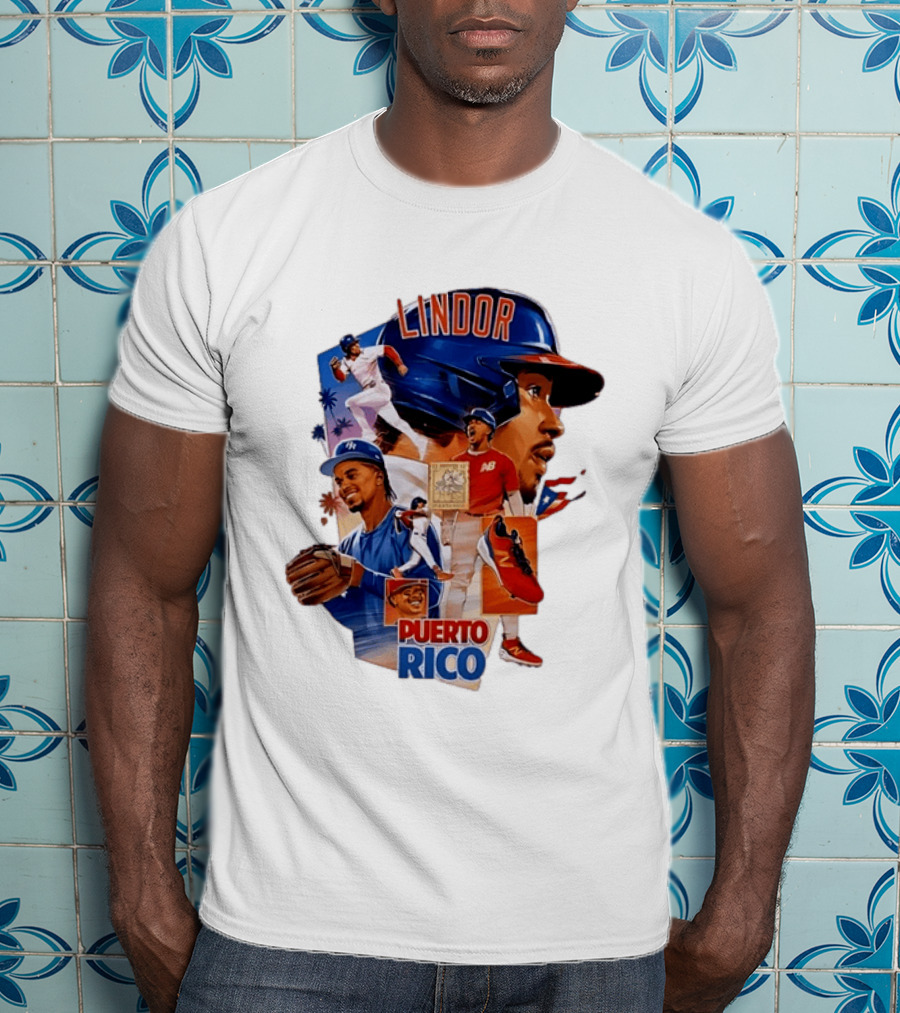 Francisco Lindor Puerto Rico New York Mets Baseball Legend Blue And Orange Helmet Dynamic Action Moves T-Shirt