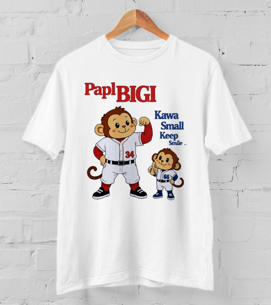 Papl BIGI Kawa Small Keep Smile Baseball Monkey Players 34 66 T-Shirt