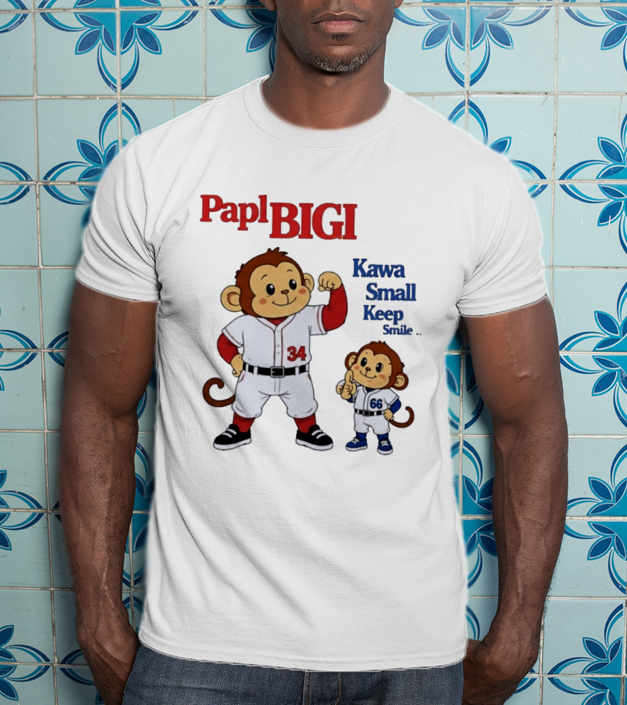Papl BIGI Kawa Small Keep Smile Baseball Monkey Players 34 66 T-Shirt