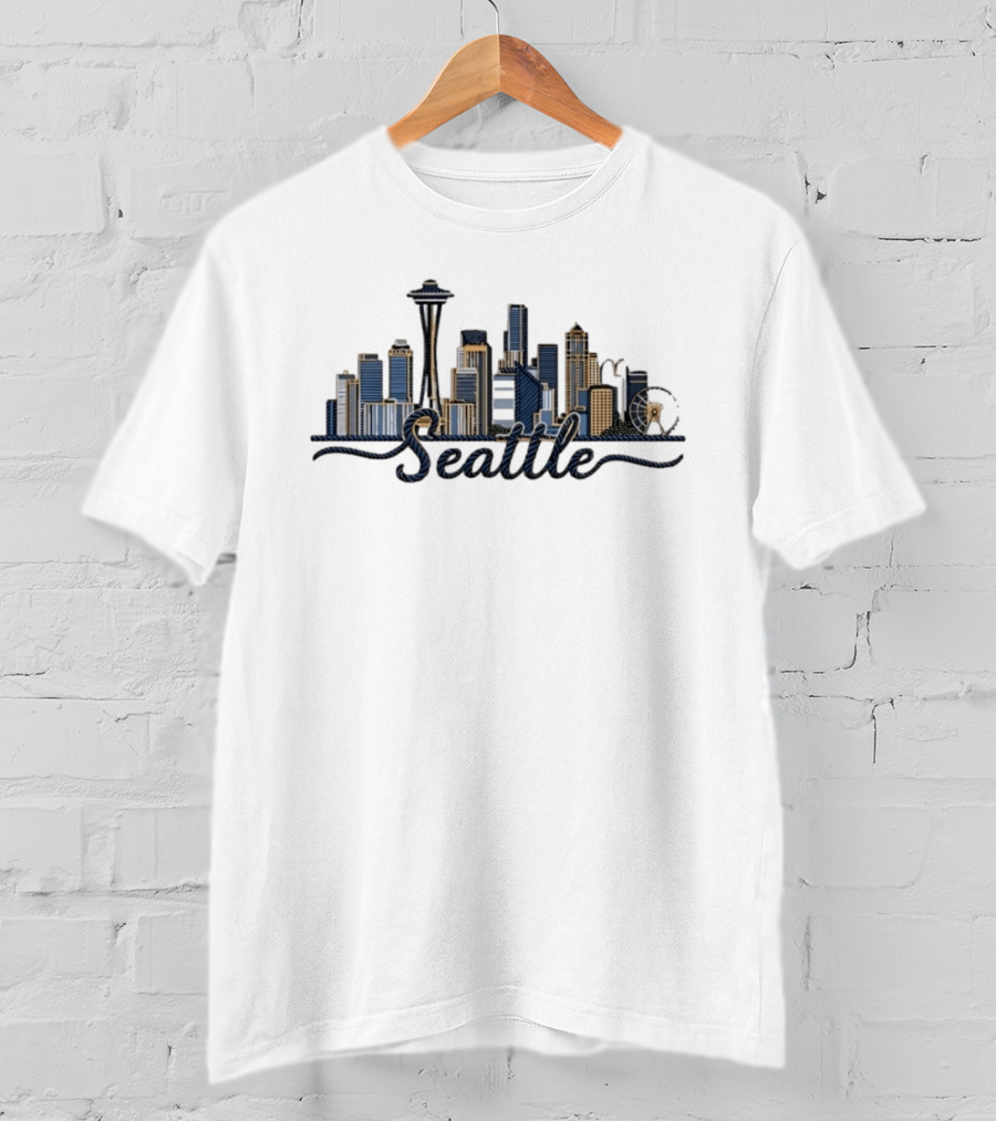 Seattle Skyline Rope Art Space Needle Ferris Wheel Cityscape T-Shirt