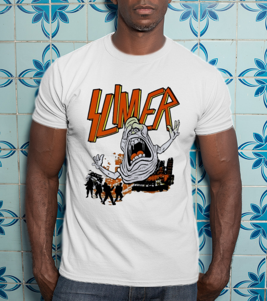 Slimer Ghostbusters 80s Movie Iconic Character Silhouette Scene T-Shirt