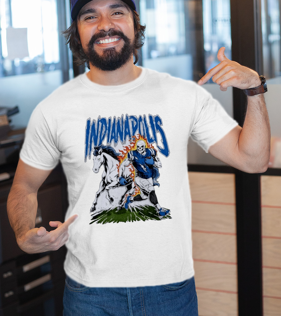 Indianapolis Football Skull And Horse Sports Flame Player Running T-Shirt