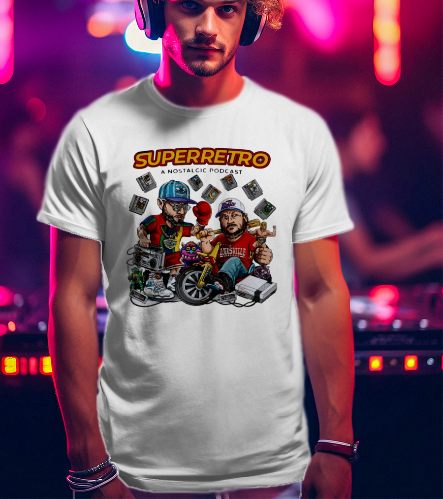 SuperRetro A Nostalgic Podcast Charlotte Hornets Louisville Cardinals Boombox Ugk Figurines Retro Games T-Shirt